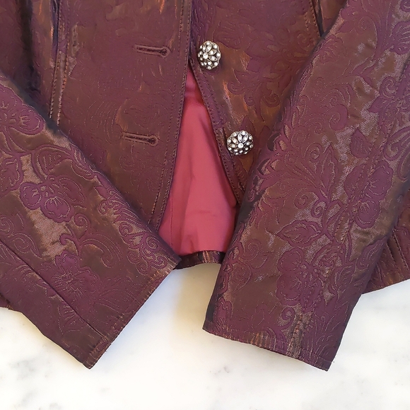 NWT. The Limited Fully lined burgundy brown jacquard blazer with jeweled buttons - Picture 6 of 8